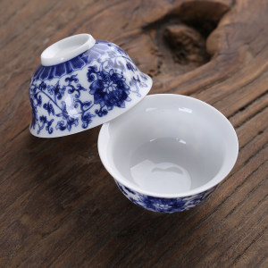 小茶杯茶具陶瓷小杯子10个装40毫升单杯高白瓷杯家用景德镇青花瓷茶杯