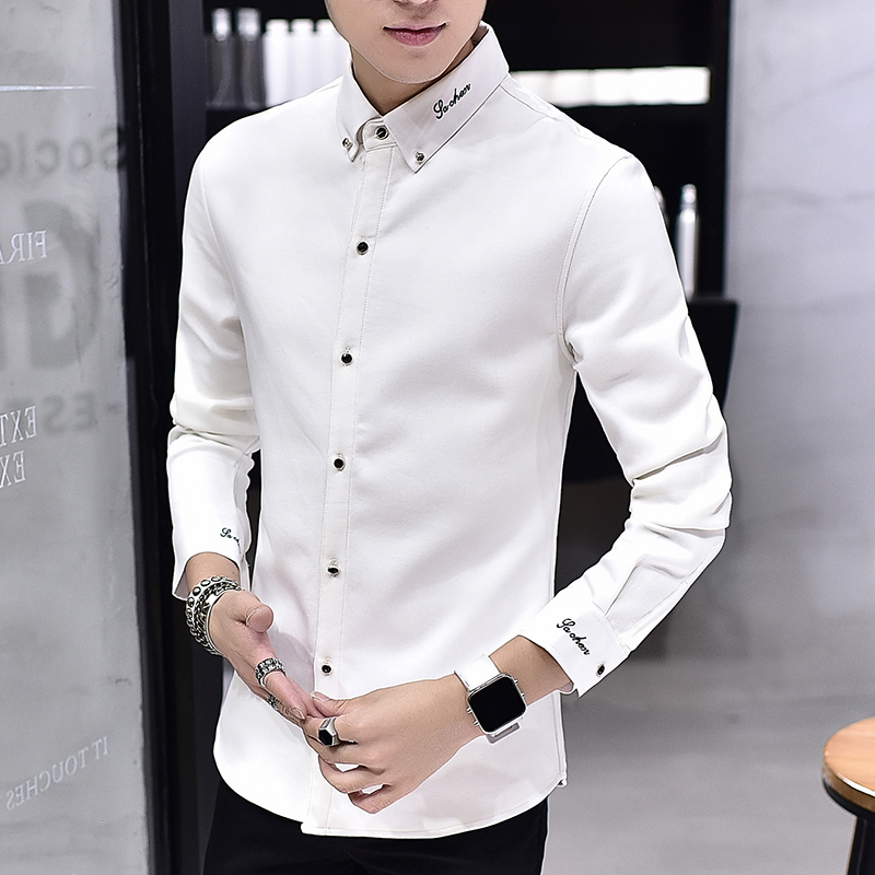 男士白襯衫男長袖學生韓版修身加絨加厚保暖襯衣帥氣鼕季男裝衣服