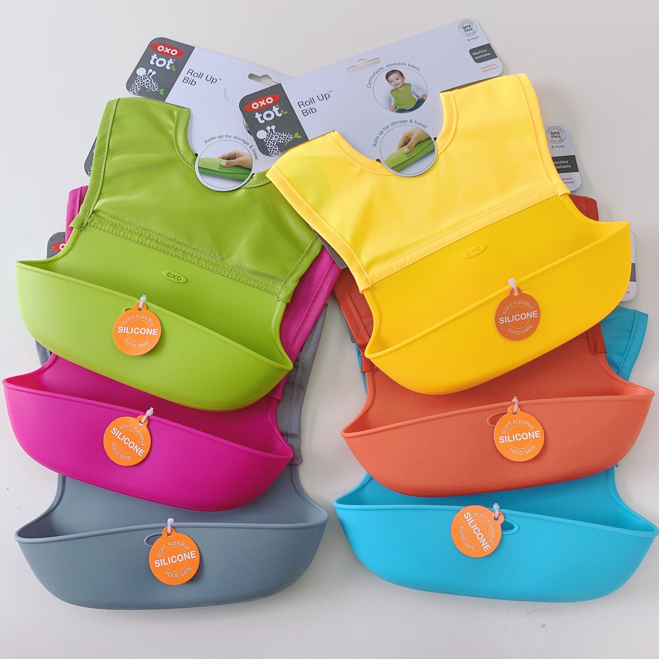 oxo宝宝吃饭围兜婴幼儿软硅胶立体防水防漏辅食围嘴饭兜防脏神器