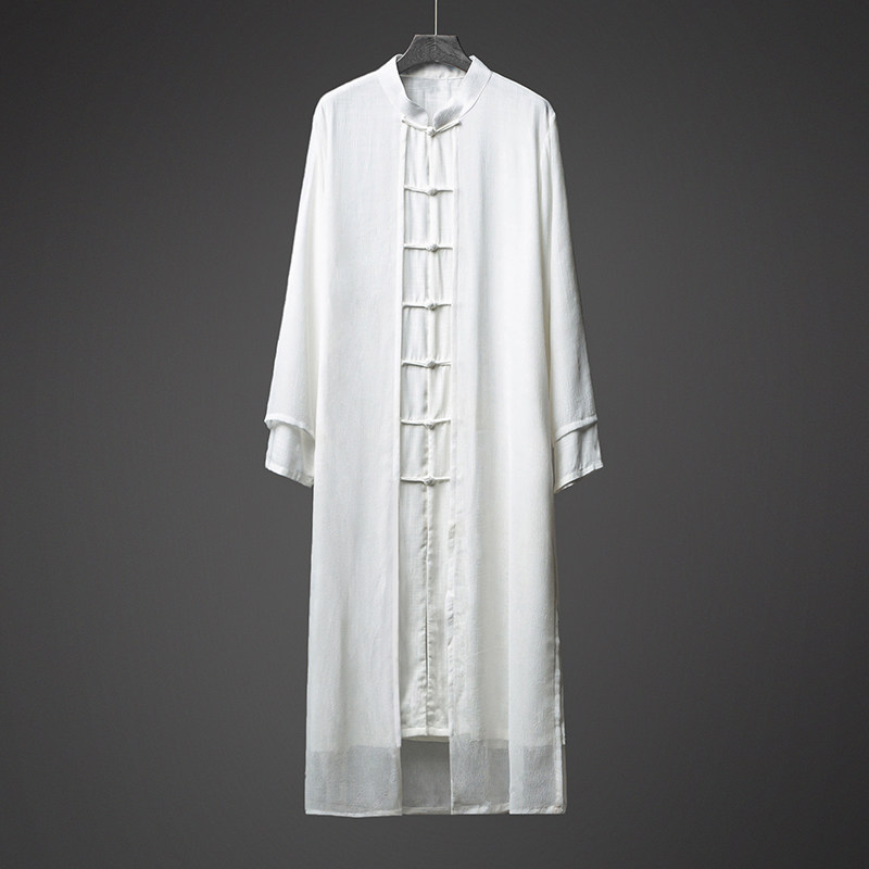 古风仙气长袍中国风长袖演出服男春秋薄款棉麻宽松汉服盘扣太极服