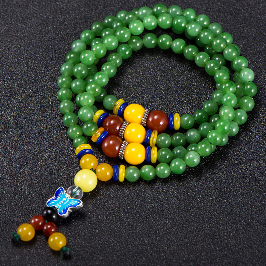 和田玉 碧玉串珠项链毛衣链37.18g 珠子直径5.5mm hl1080