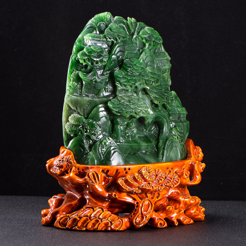 和田玉 碧玉乐在其中山水摆件2382.50g hl1064