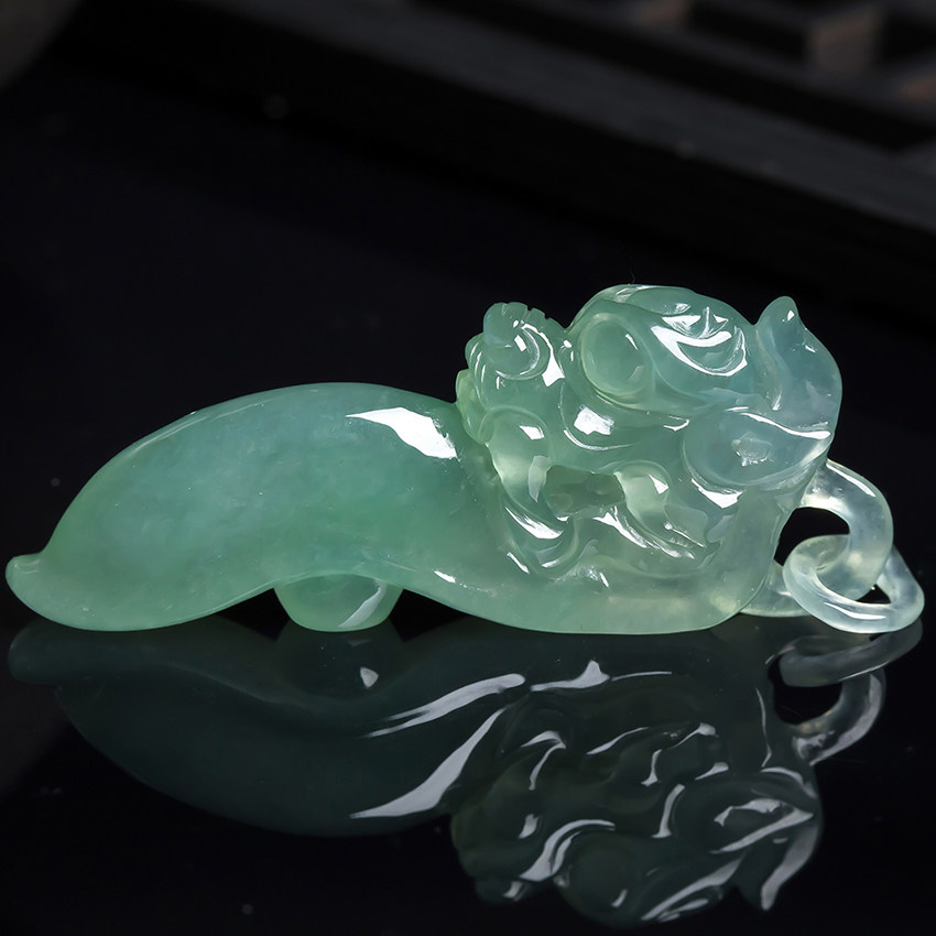 老坑冰糯种a货翡翠水润龙钩吊坠9.67g