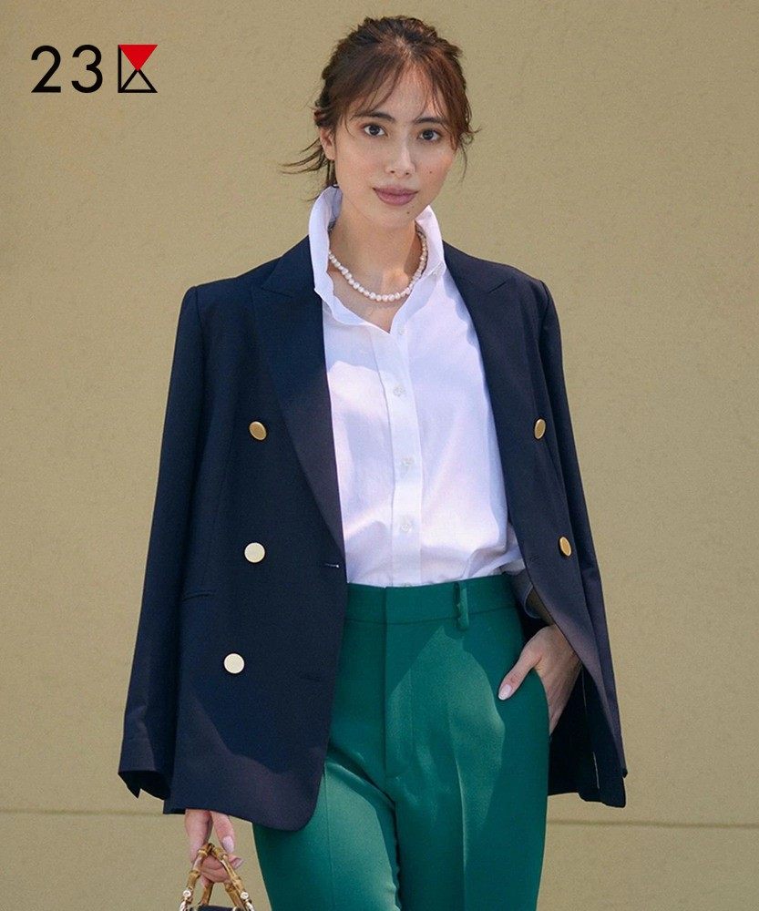 23区日系秋季通勤职业ol直筒羊毛混纺双排扣西装休闲西服商场同款