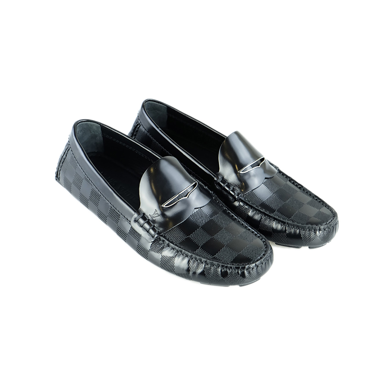 [9.9新]路易威登lv男士黑色棋盘格皮鞋豆豆鞋5码