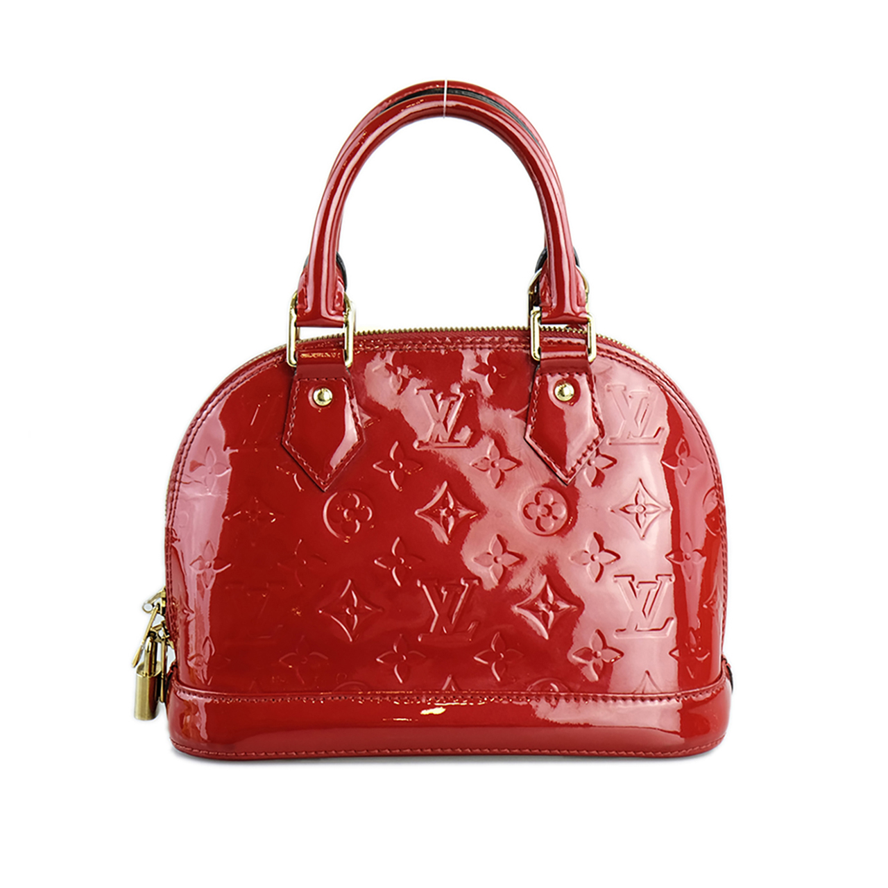 [9.5新]路易威登lv女士红漆皮手提包单肩包