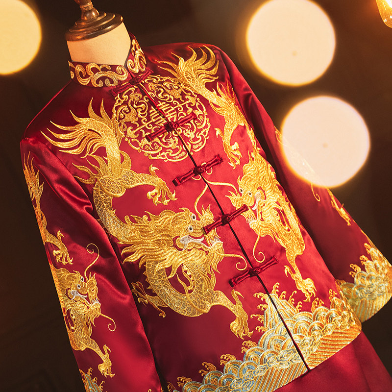 男士秀禾服2020新款中式结婚礼服敬酒服男款大码龙凤褂新郎迎亲装