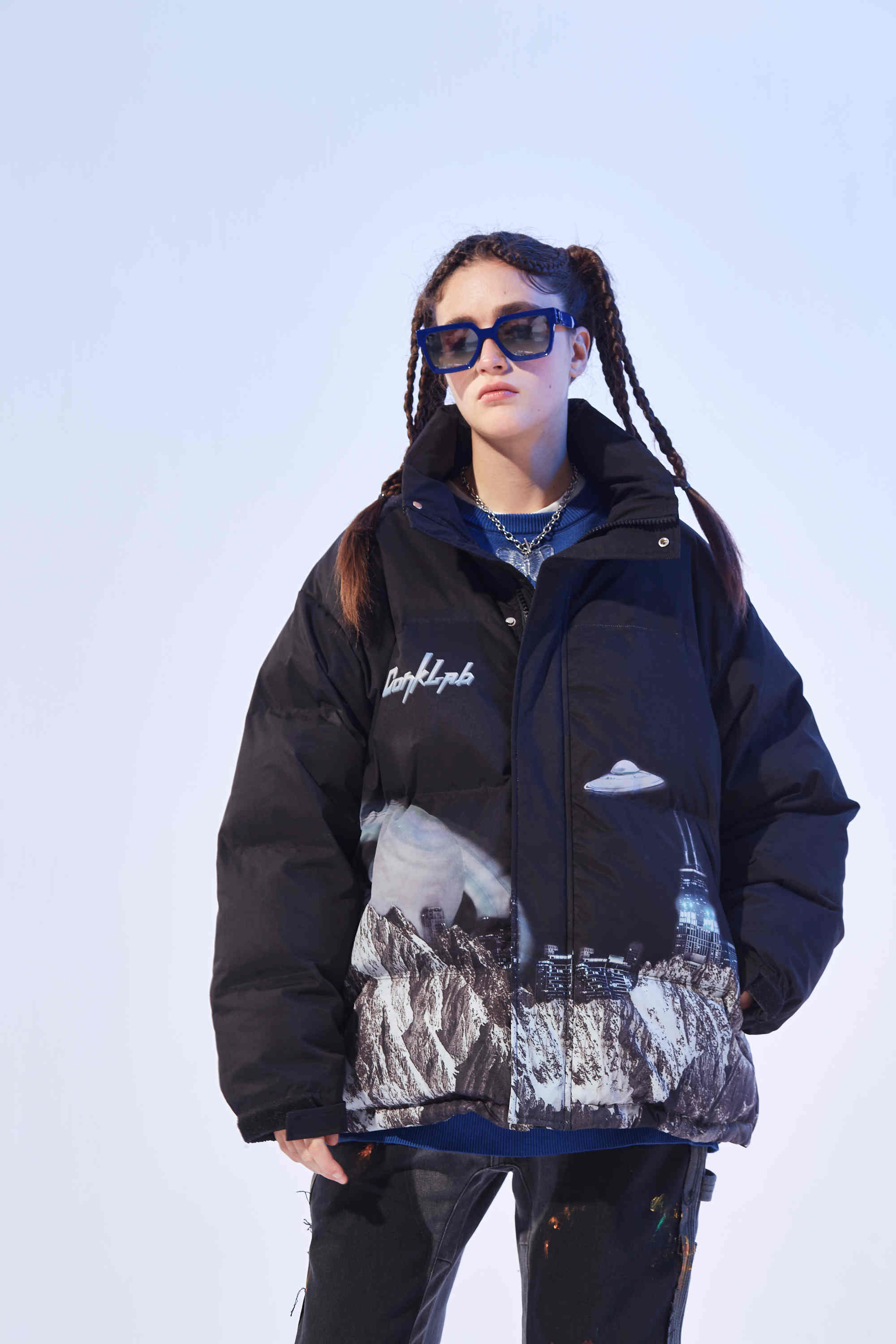 conklab雪山羽绒服男短款 ins国潮牌宽松立领情侣装外套冬季保暖