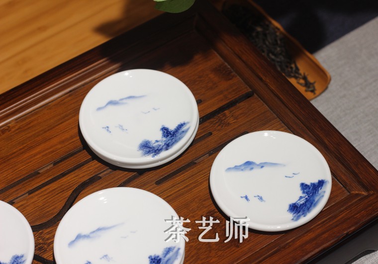 京德贵和祥茶具手绘青花瓷山水茶托景德镇陶瓷茶杯垫茶道配件