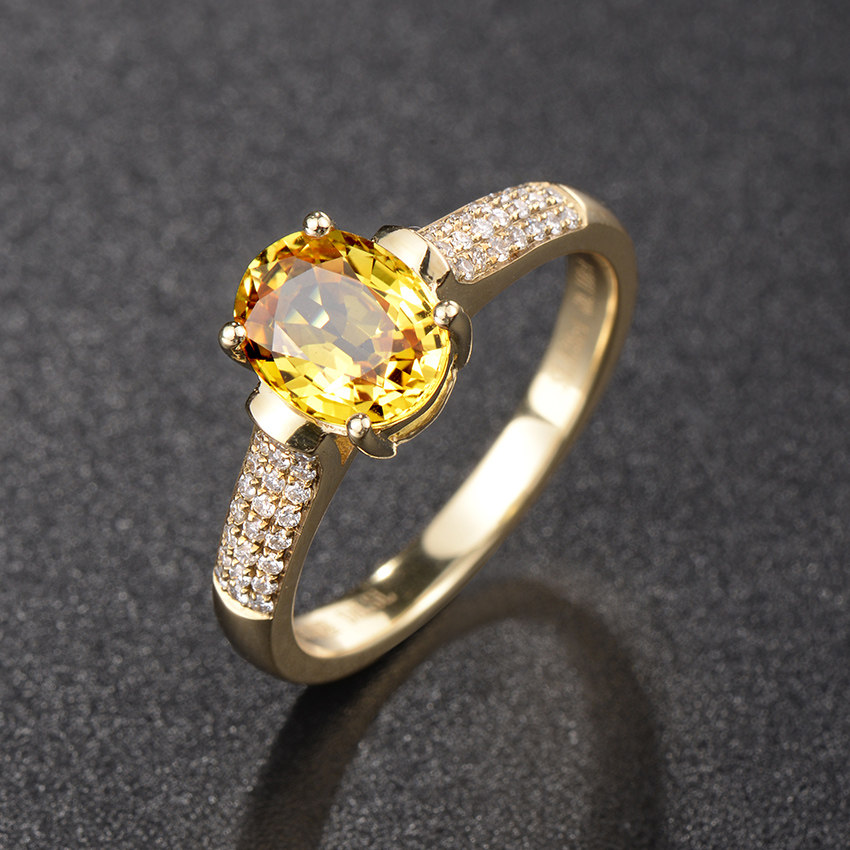 63ct金色蓝宝石18k金镶钻戒指3.45g 6051