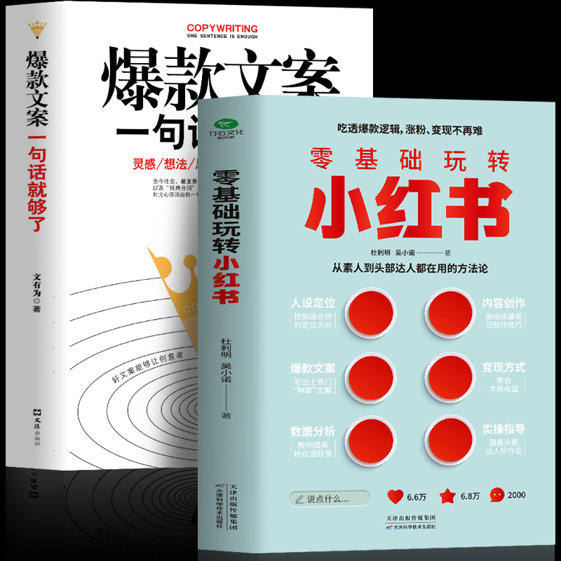 正版2册 零基础玩转小红书+爆款文案一句话就够了 零基础玩转短视频涨粉文案策划自媒体小红书营销变现指南 手机摄影剪映教程书籍