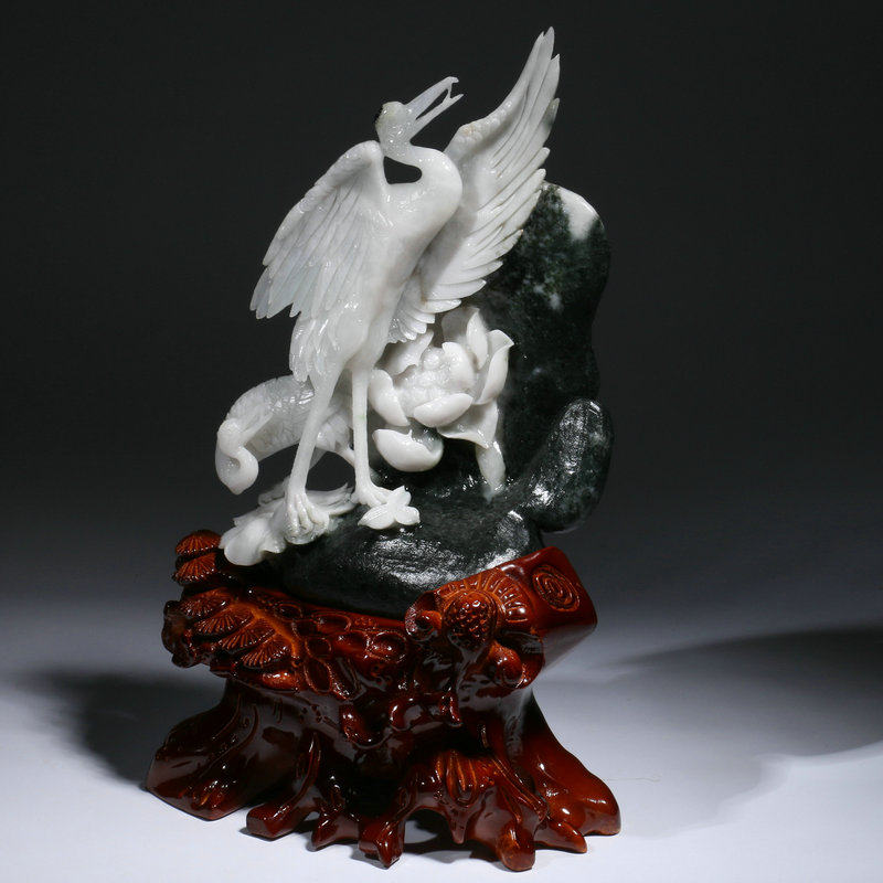 [源头好货-镇平]《仙鹤》涵韵工艺 独山玉摆件玉雕大师作品