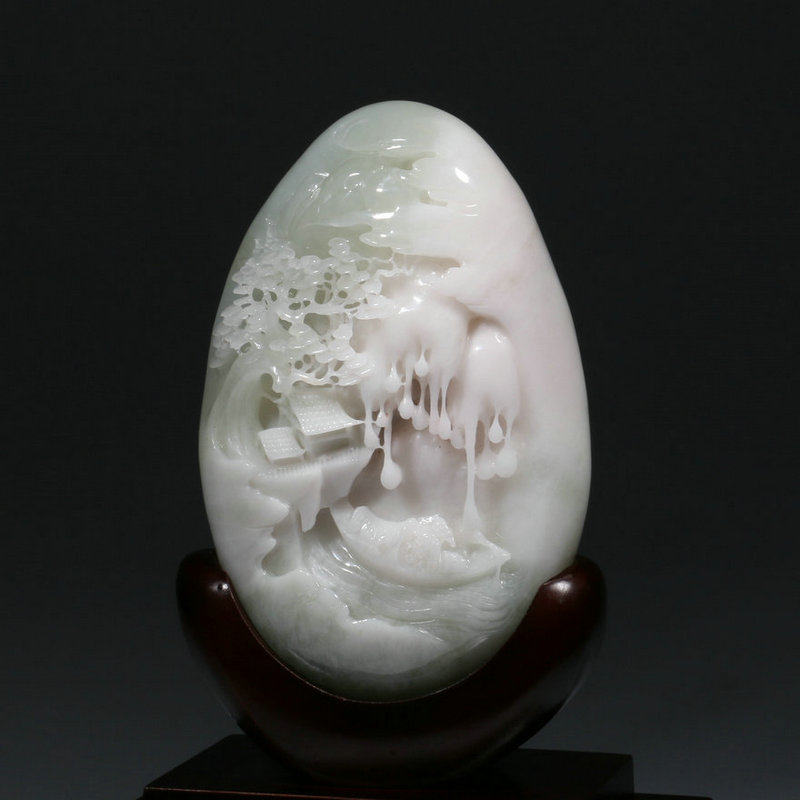 [源头好货-镇平]《智山乐水》冰白料独山玉手把件小摆件 省级