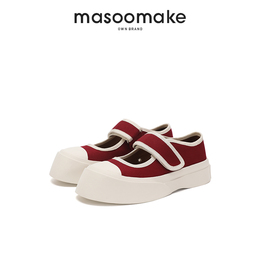 masoomake复古圆头松糕厚底魔术贴鞋