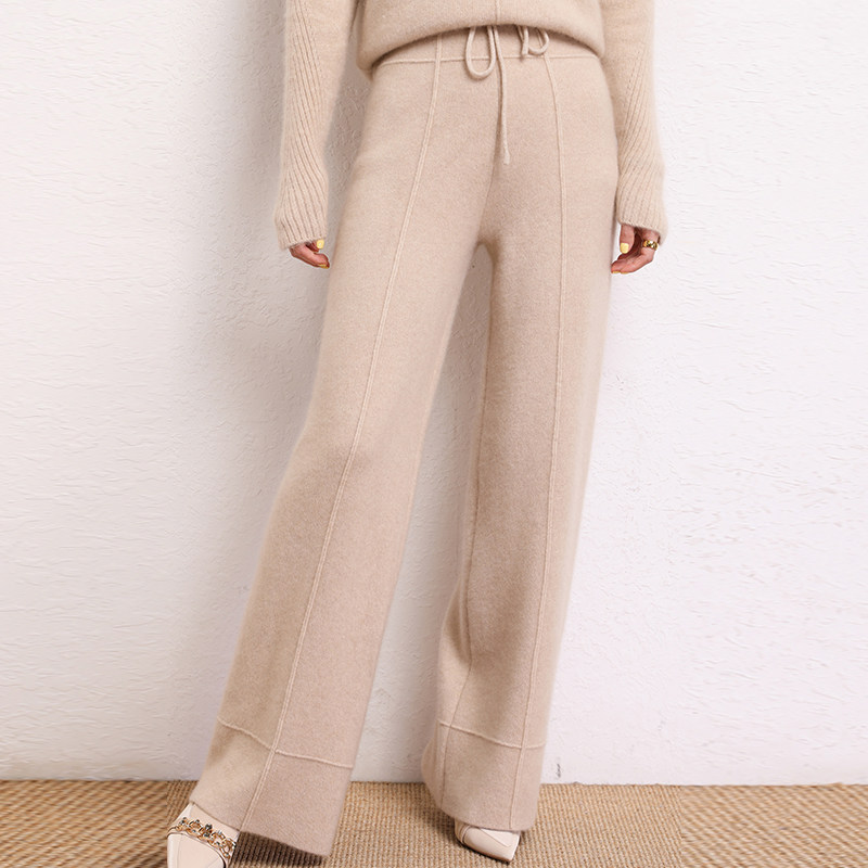 秋冬新品100纯山羊绒阔腿裤高腰口袋662477