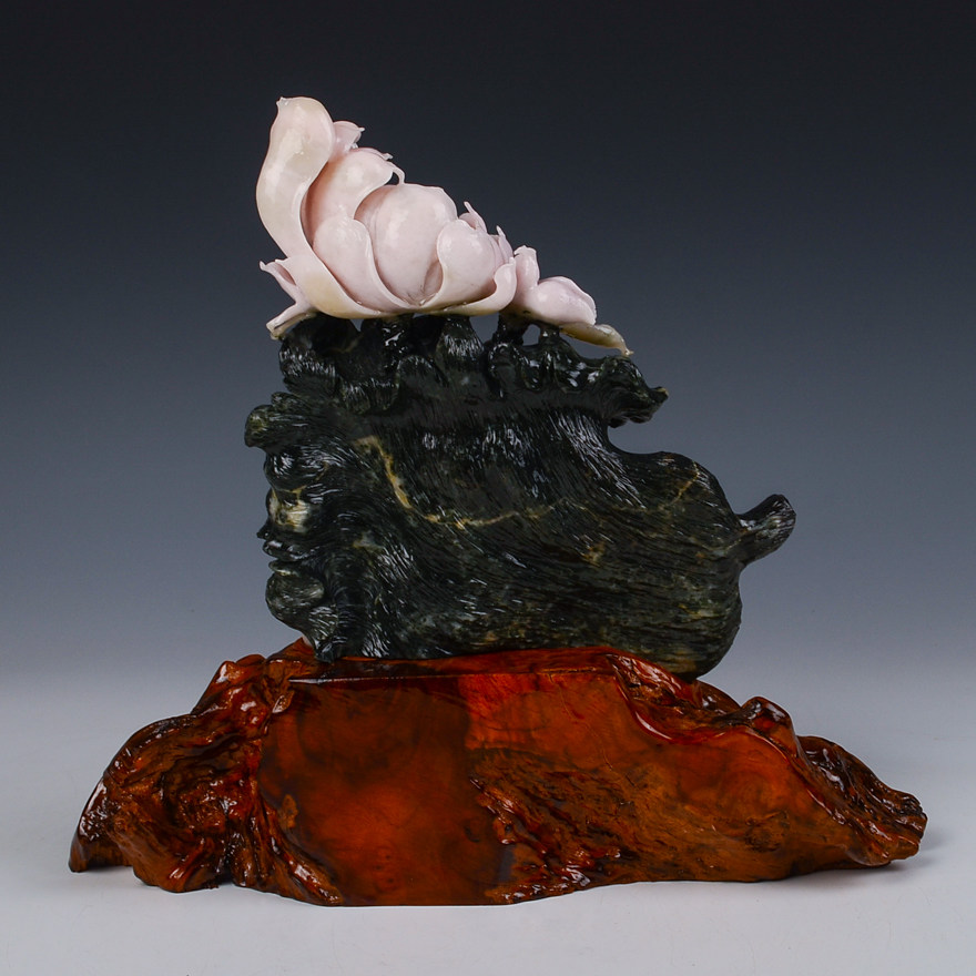 【源头好货-镇平】【出水芙蓉】薛苗苗玉雕工作室作品独山玉摆件