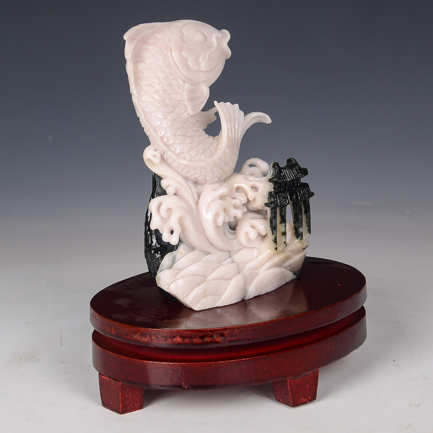 【源头好货-镇平】【鲤鱼跃龙门】薛苗苗玉雕工作室作品摆件420g