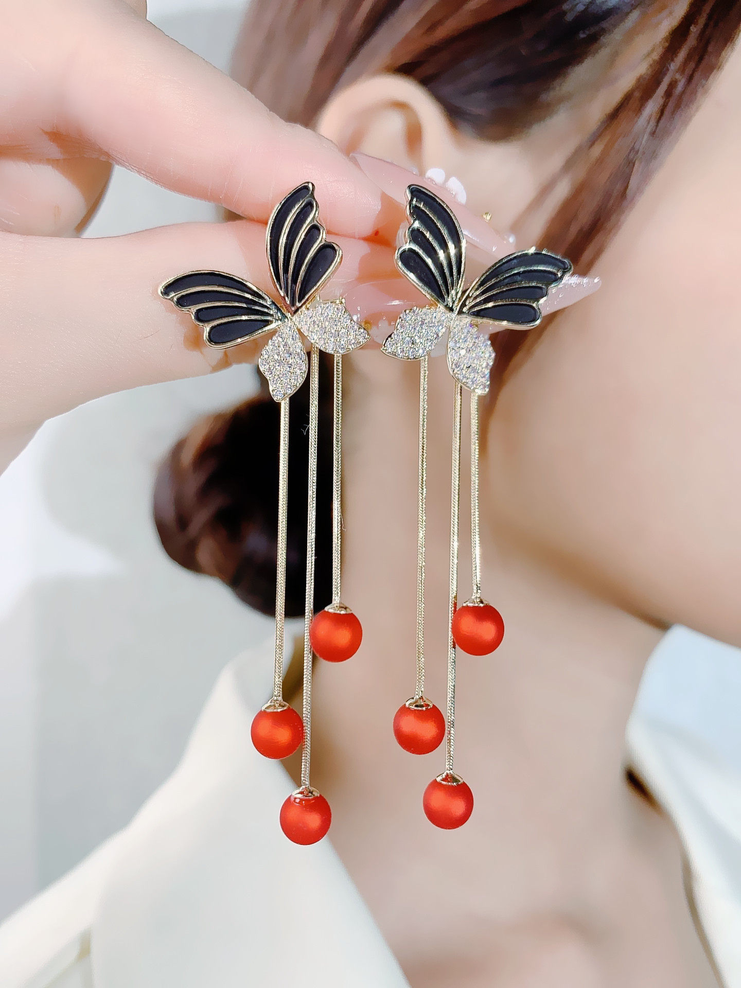 高级几何流苏显脸瘦长镶钻菱形耳坠气质个性张网耳饰耳环 原价35元