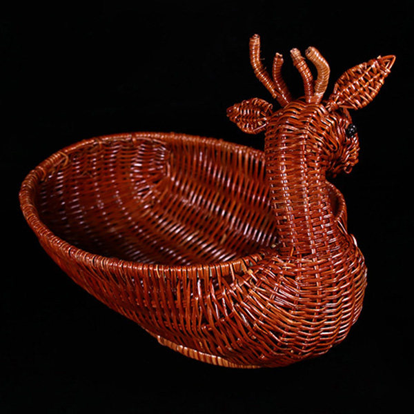 民间工艺 和顺藤编 纯手工编制 小鹿果篮 zb81【中缅胞波节】