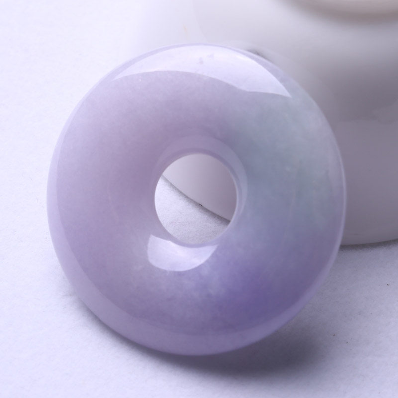 冰糯种紫色 翡翠a货 平安扣 挂件 28.60g zx88【中缅胞波节】