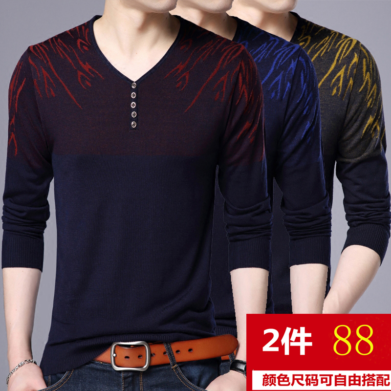 Autumn sweater Long sleeve T-shirt Base coat Thin section Youth V-neck men's wear Spring and autumn season jacket Self cultivation T-shirtin the Men's clothing, T-shirt  category - from Buy2taobao.com to provide professional Taobao agent buy service