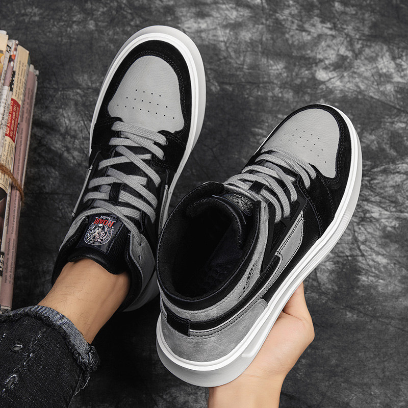 秋季高帮板鞋百搭休闲潮流空军一号潮鞋男生加绒影子灰aj男鞋冬季