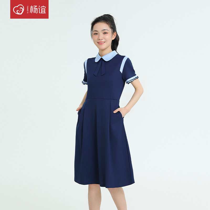 幼儿园老师园服夏季幼师工作服气质连衣裙女夏教师职业长裙幼师服