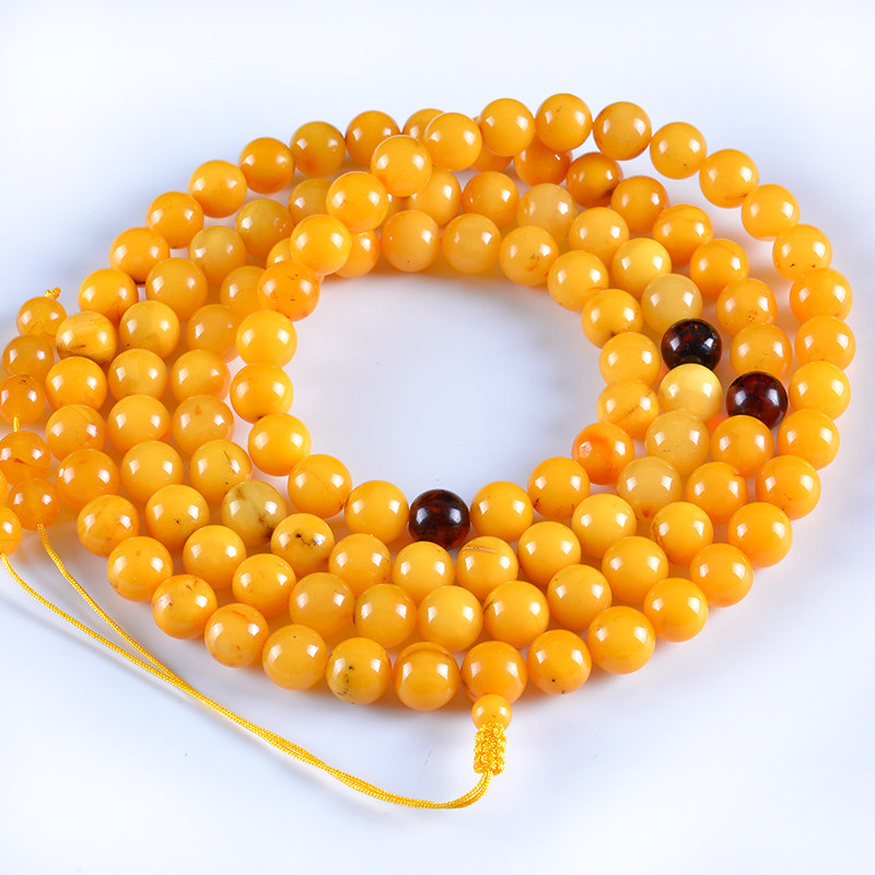 73克 9.5mm 【大串暴力鸡油黄】蜜润亮丽108蜜蜡佛珠