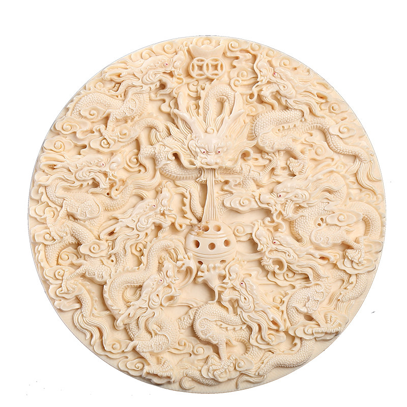 猛犸牙雕 品质佳好 匠心工艺《九龙戏珠》