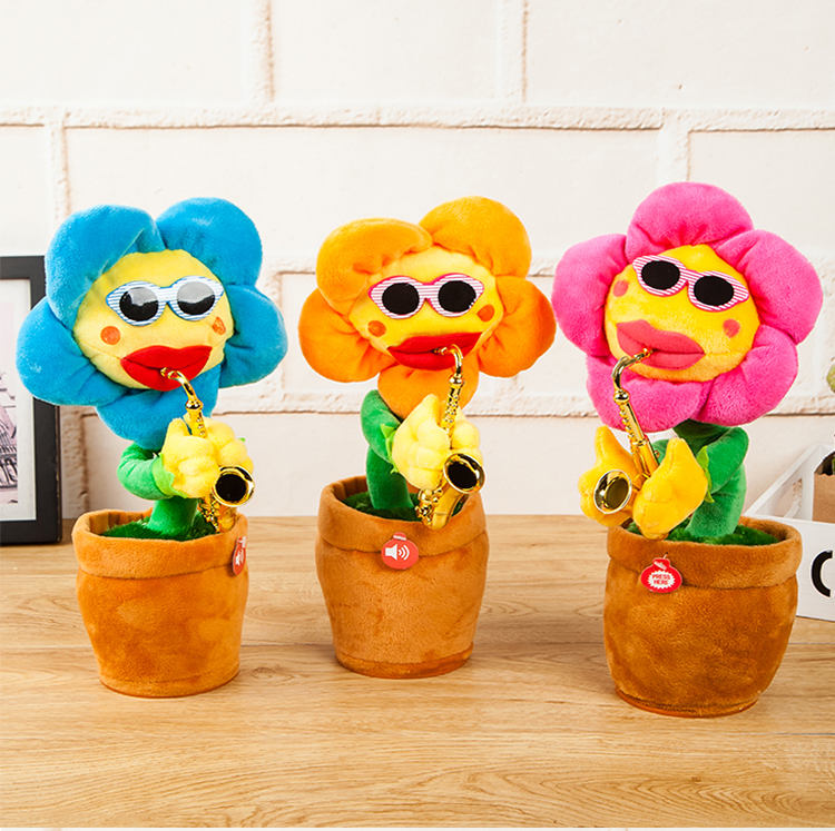 妖娆花摇头花摇摆太阳花毛绒玩具会动的跳舞唱歌向日葵网红抖音乐