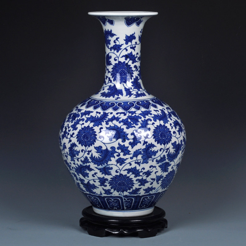 景德镇陶瓷器 缠枝莲大号青花瓷花瓶花插装饰品 工艺家居客厅摆件