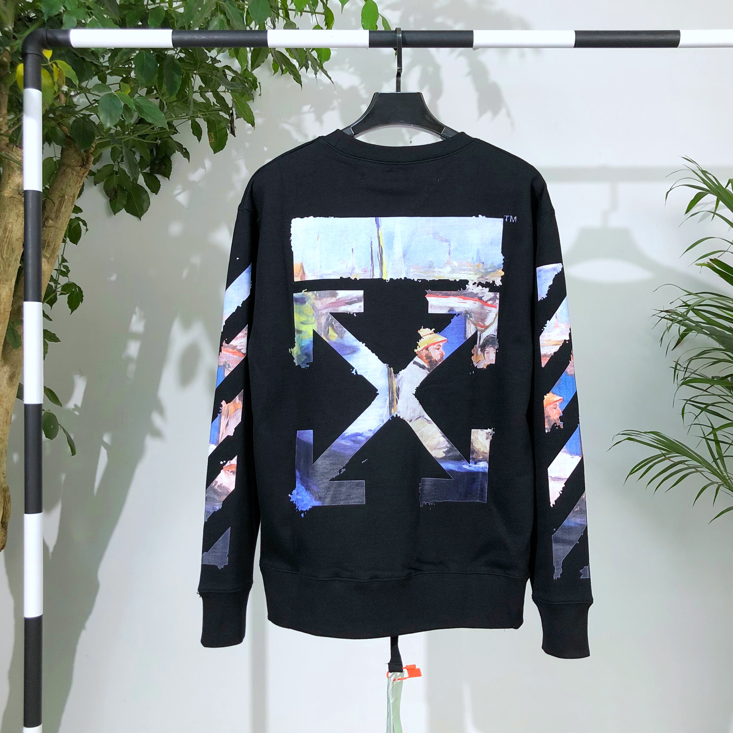 white潮牌外套_过毒验off ow white 莫奈油画套头圆领潮牌卫衣街头