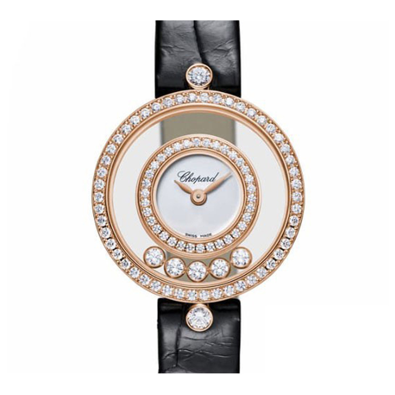 [即拍即得][9.9新]萧邦 女士 18k玫瑰金-镶钻石英表 203957-5201