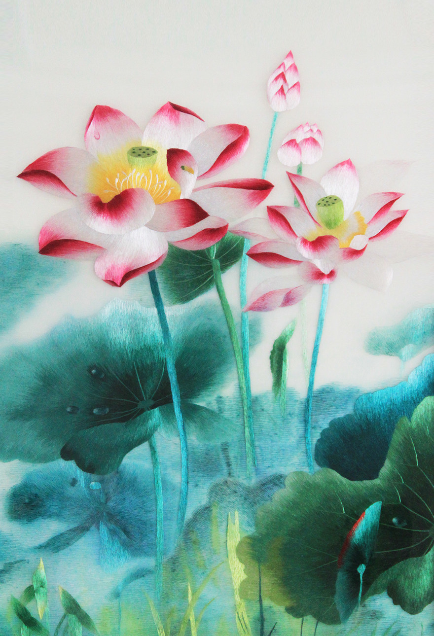精品刺绣 《荷花图》