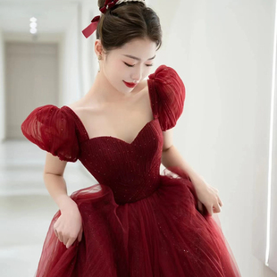 红色在逃公主晚礼服裙女高级感高端轻奢小众法式生日婚纱成人敬酒