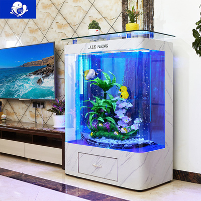 双圆玻璃欧式鱼缸水族箱客厅家用靠墙落地生态金鱼缸中大型免换水