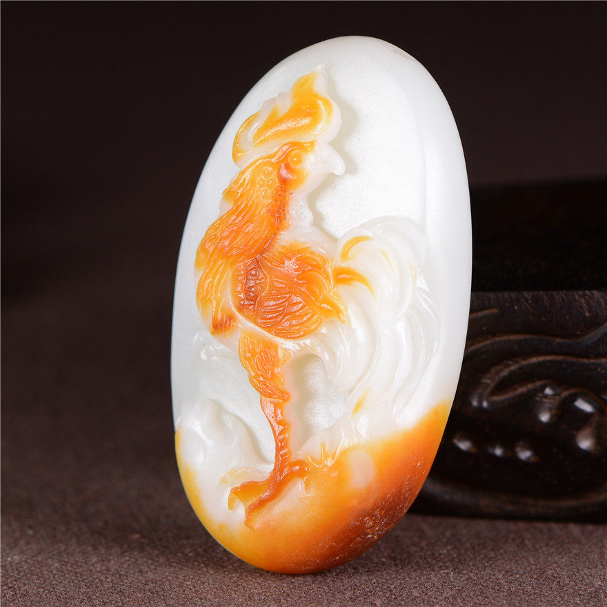【金鸡报晓】 精品和田玉雄鸡挂件把件 83.15g