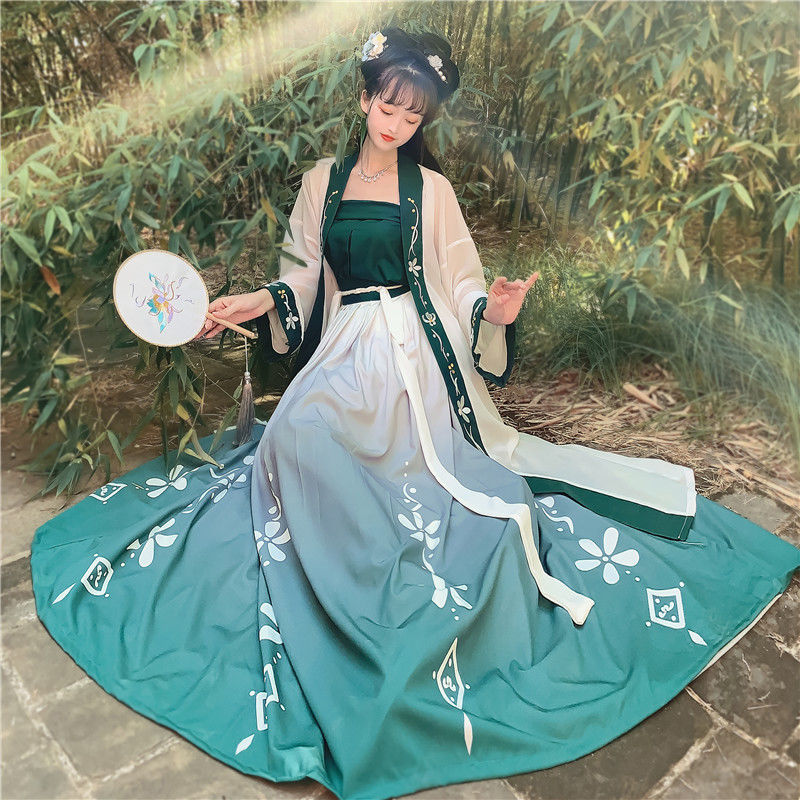 槿汐渡黛月宋制汉服长褙子齐腰百迭裙女花鸟褶裙吊带宋抹春夏