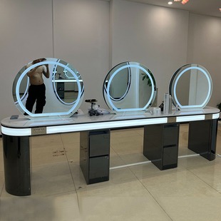 理发店镜台网红美发镜子发廊专用柜子一体烫染剪发不锈钢单双面镜