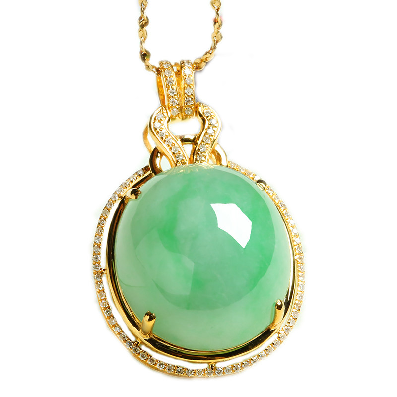 18k金满钻镶嵌鸽子蛋豪华翡翠吊坠款10.61g