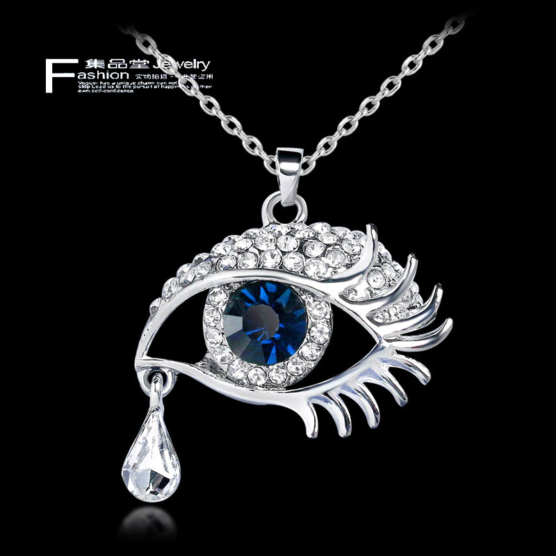 日韩欧美饰品蓝色水晶宝石闪亮天使眼泪项链气质个性时尚达人独特