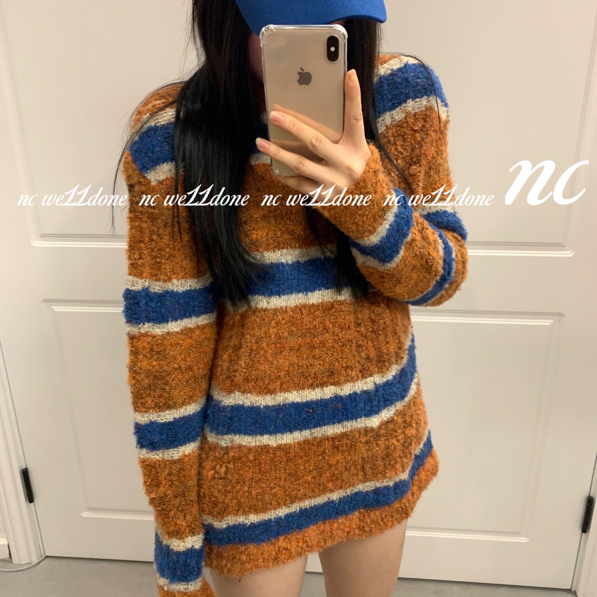 andersson bell秋冬21新品复古彩色条纹毛茸茸宽松加厚镂空毛衣