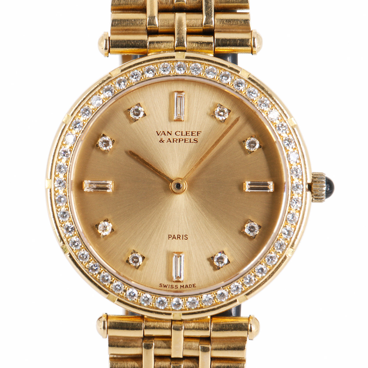 [国检][9.5新]梵克雅宝vancleefarpels女士石英手表18k金镶钻腕表