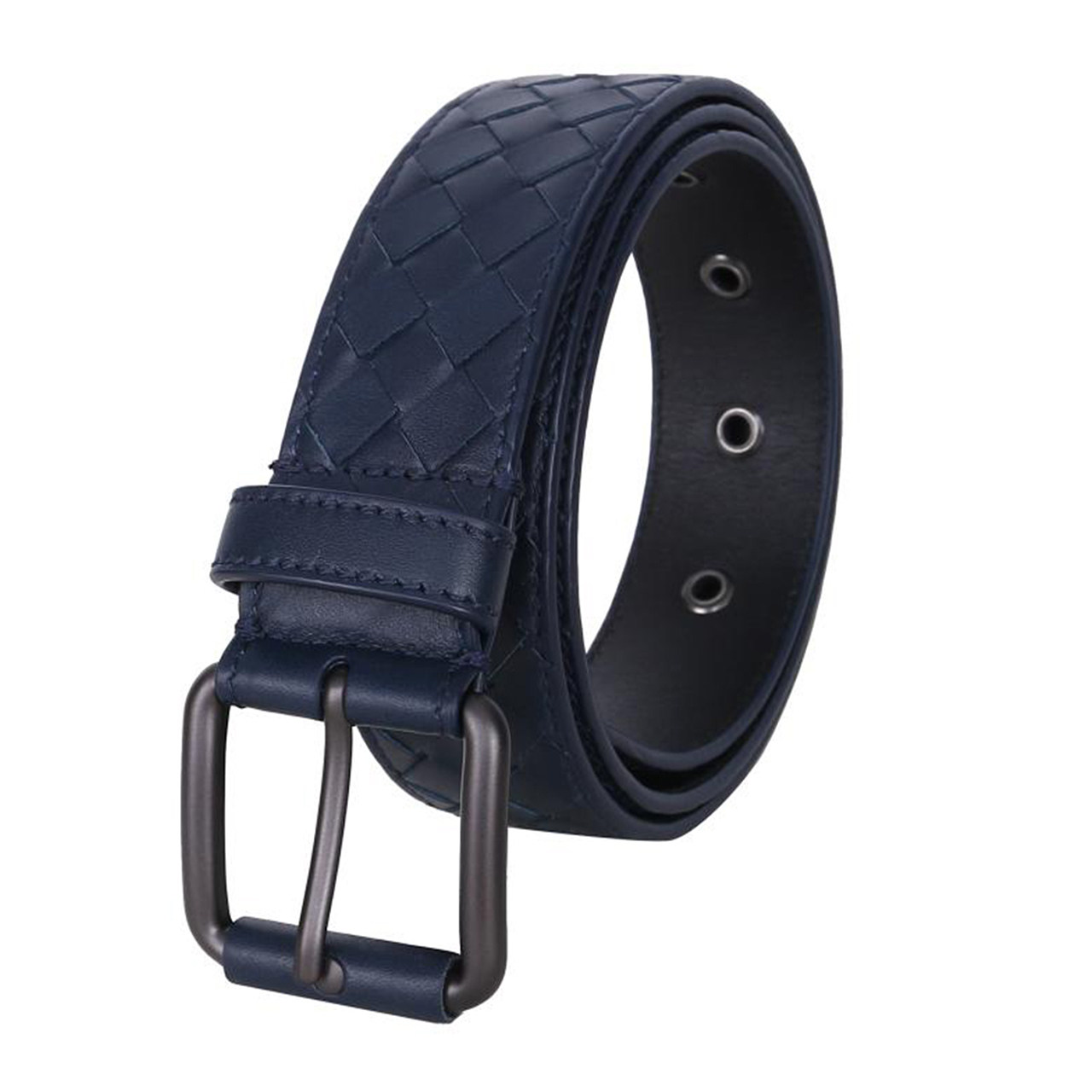 [9.9新]宝缇嘉bv男士小羊皮腰带藏蓝色经典编织皮带100码