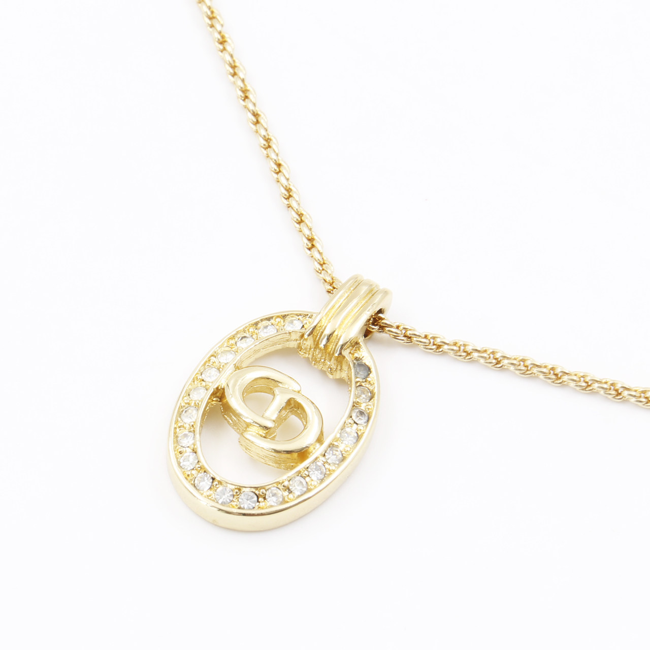 [9.0新]迪奥dior女士项链金色合金镶水钻椭圆cd锁骨链