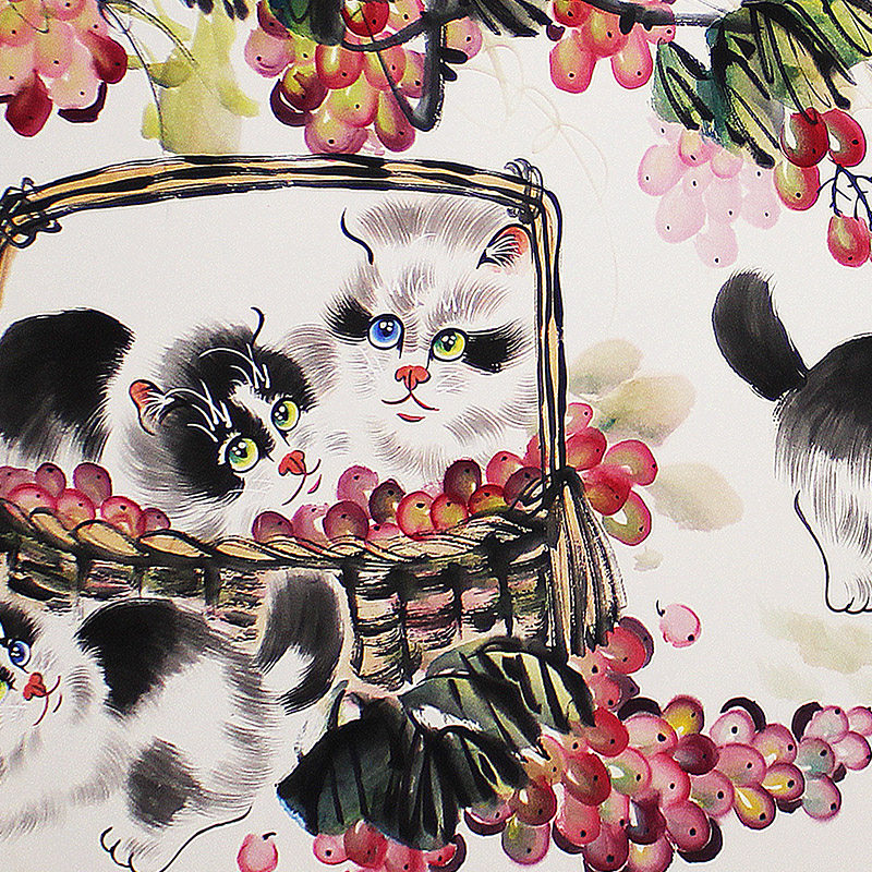 孙菊生《吉祥猫趣03》中国著名绘画大师