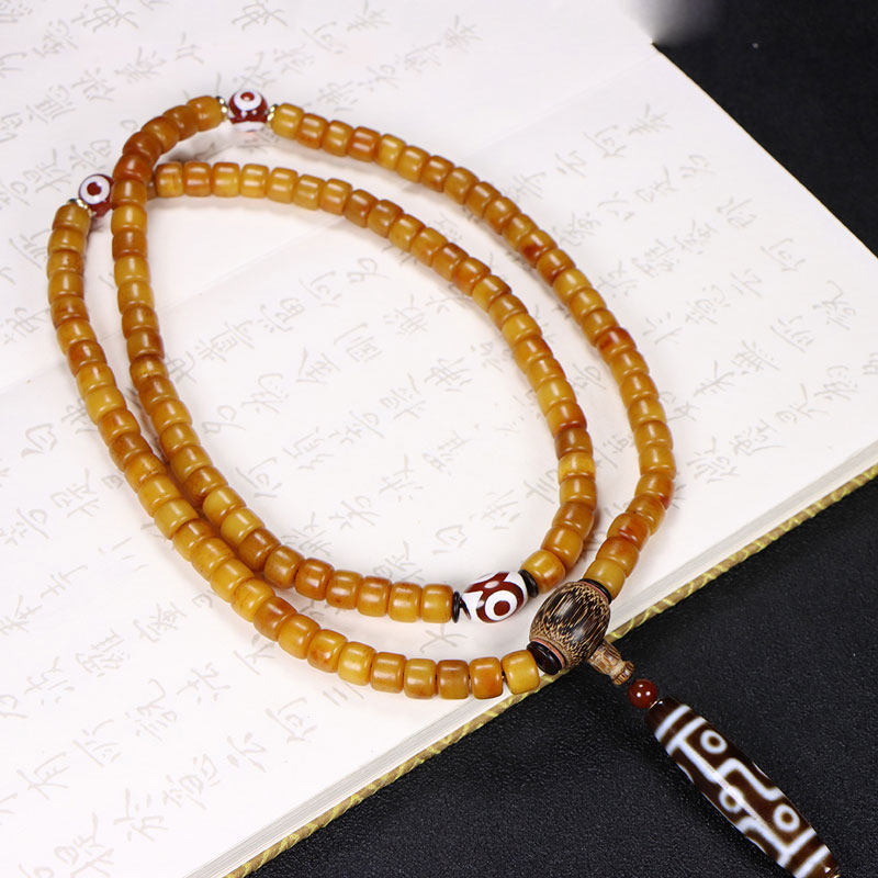 项链男 吊坠 佛珠 108颗_保真牦牛骨藏式男108颗佛珠项链牛骨手串天然