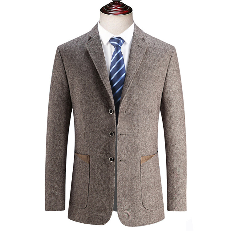 皮尔卡丹男士商务休闲单西毛料单件上衣西服中年羊毛三扣外套西装