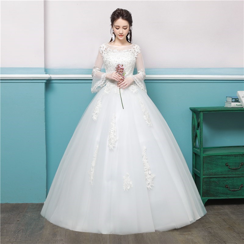 轻婚纱礼服2018新款夏季长袖一字肩显瘦小个子婚纱显高 150cm|ruв категории Женская одежда, Cвадебные платья, свадебное платье - от Buy2taobao.com для оказания профессиональной услуги покупки агента Taobao