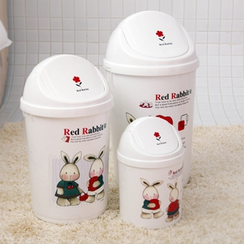 韩国进口卡通小红兔圆形大小号卫生间客厅厨房带盖垃圾果皮桶纸篓